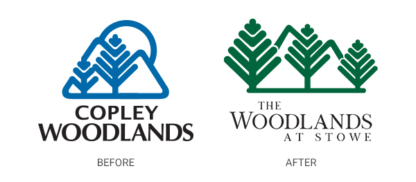 The Woodlands at Stowe logo before and after | Brand & Logo Design | ZiaStoria